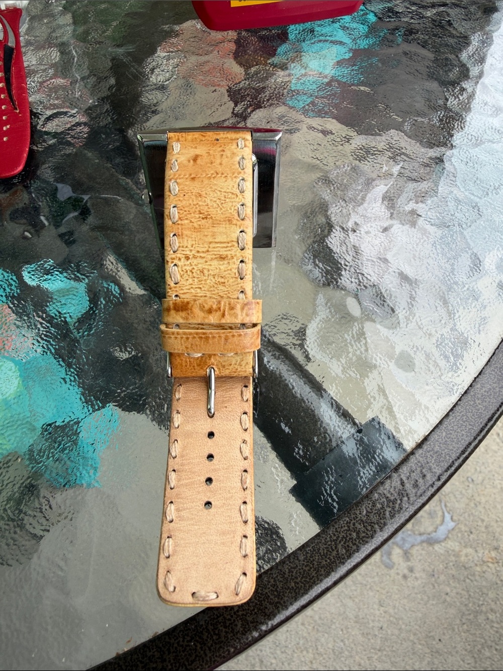 Chico's Square Face Watch with Tan Leather Strap and Blue Hands - Picture 3 of 7
